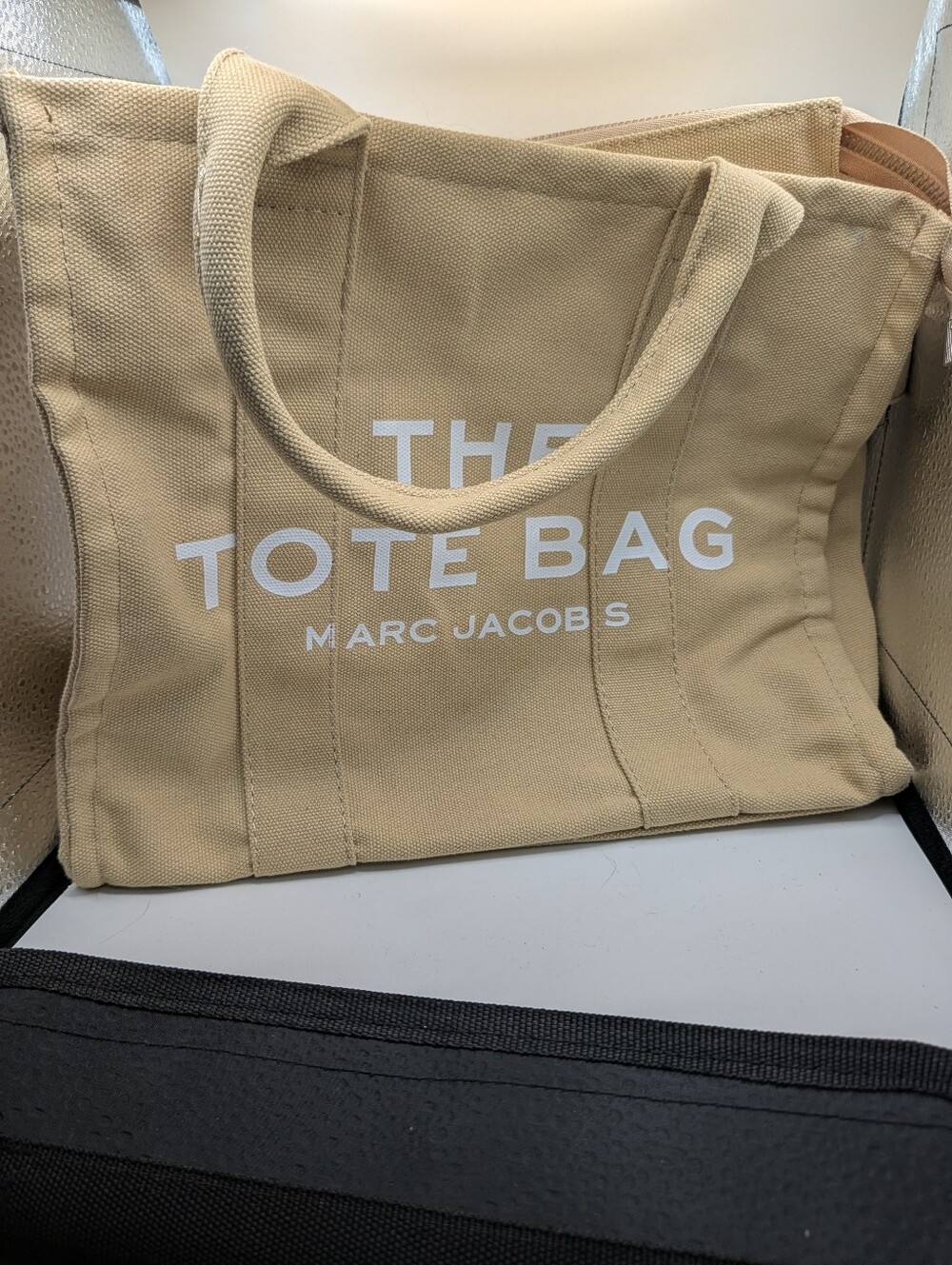 Marc Jacobs "The Tote Bag" Beige Canvas With Crossbody Strap